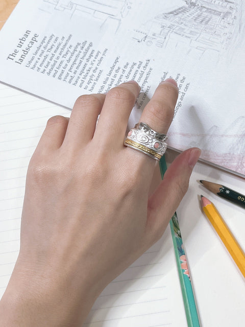 Rose Quartz Hammered Band Spinner Ring - SF