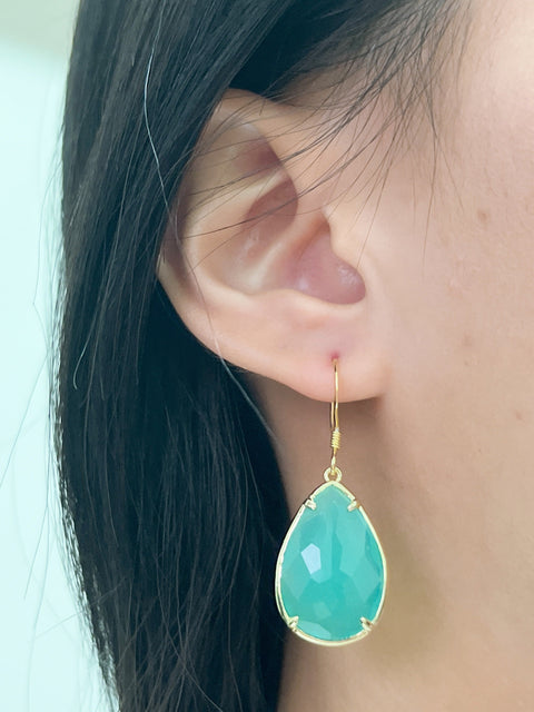 Amazonite Crystal Pear Cut Drop Earrings In Gold - GF