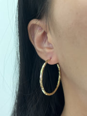 Hammered 2" Dia. Hoop Earrings In Gold - GF