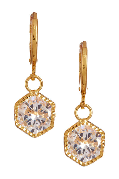 Hexagon-Shaped Suspended Stone Petite CZ Drop Earrings - GF