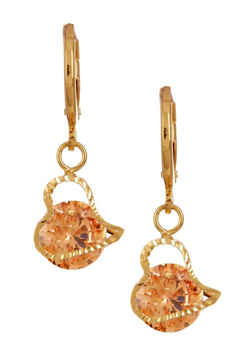 Heart-Shaped Suspended Stone Petite CZ Drop Earrings - GF