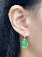 Green Chalcedony Crystal Teardrop Earrings - GF