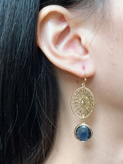 London Blue Crystal Filigree Drop Earrings In Gold - GF