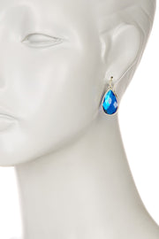 Swiss Blue Crystal Pear Cut Drop Earrings In Gold - GF