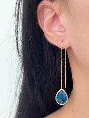 Swiss Blue Crystal Threader Drop Earrings - GF