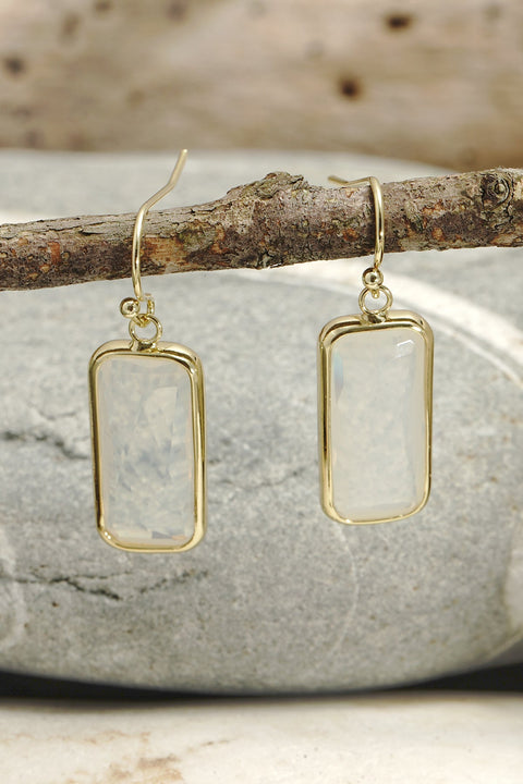 Moonstone Crystal Rectangle Earrings In Gold - GF