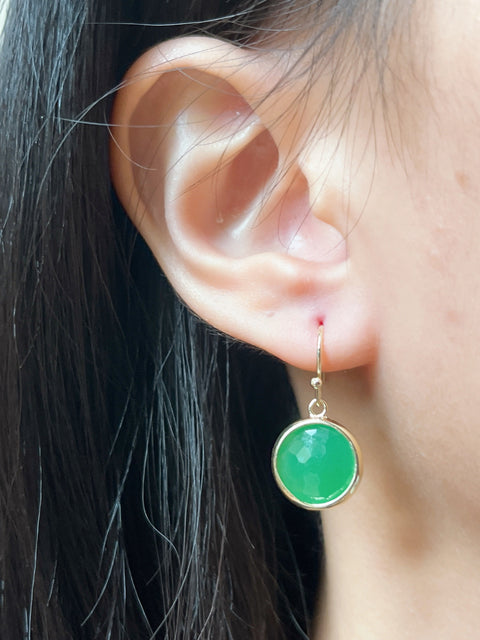 Green Chancedony Crystal Round Earrings - GF