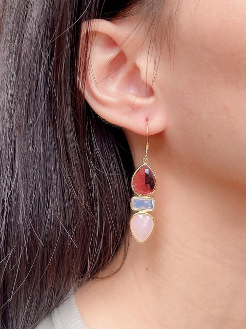 Raspberry Mixed Crystal Drop Earrings - GF