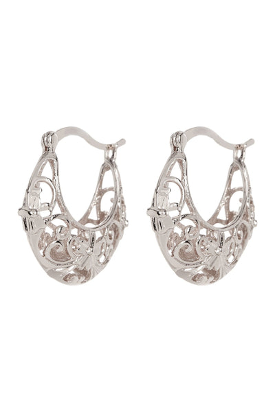 Floral Filigree Lever Back Hoop Earrings - SF