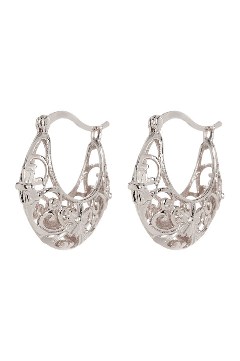 Floral Filigree Lever Back Hoop Earrings - SF