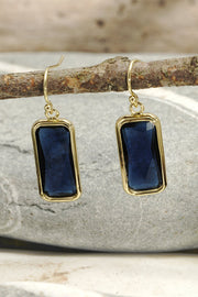 London Blue Crystal Rectangle Earrings In Gold - GF