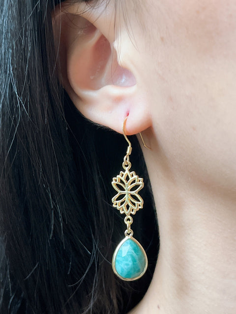 Amazonite & Lotus Drop Earrings - GF