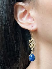 Lapis & Lotus Drop Earrings - GF