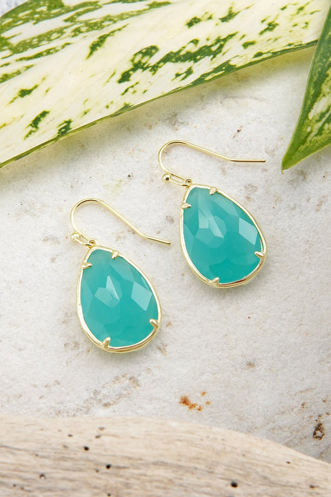 Amazonite Crystal Pear Cut Drop Earrings In Gold - GF