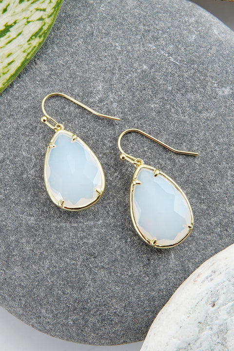 Moonstone Crystal Pear Cut Drop Earrings In Gold - GF