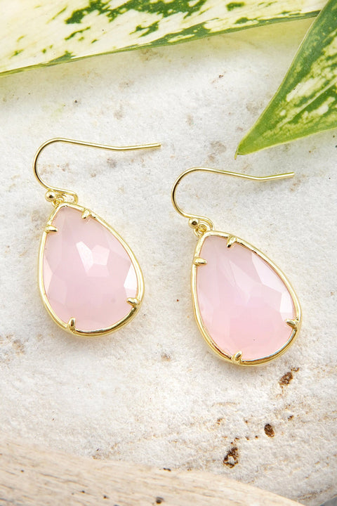 Rose Crystal Pear Cut Drop Earrings In Gold - GF