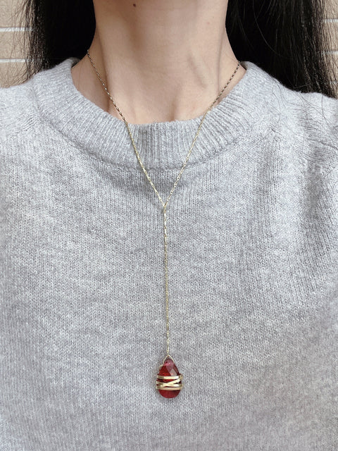 Raspberry Crystal Wire Wrap Long Y Necklace - GF