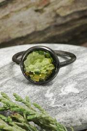 Peridot Crystal Ring In Gunmetal - SF