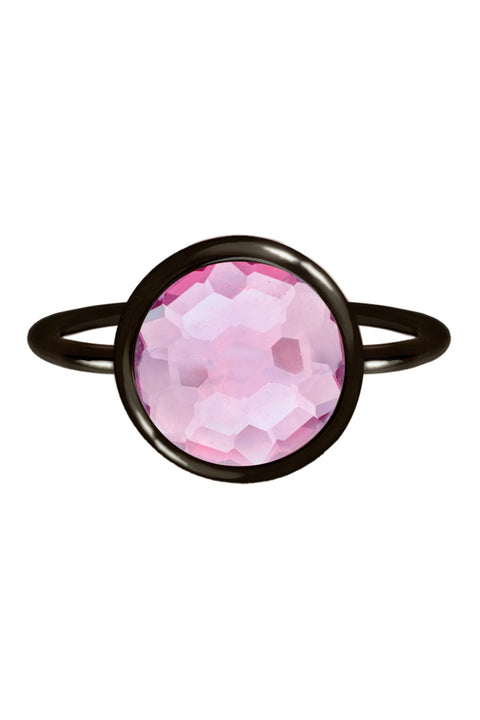 Pink Crystal Round Ring In Gunmetal - SF