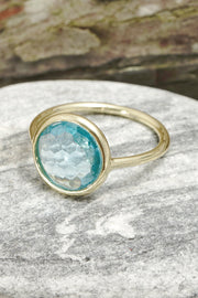 Sky Blue Crystal Round Ring - GF