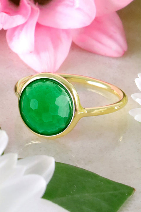 Green Chalcedony Round Ring - GF