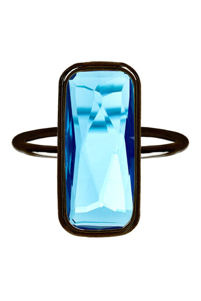 Sky Blue Crystal Ring In Gunmetal - SF