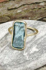 Sky Blue Crystal Rectangle Ring - GF