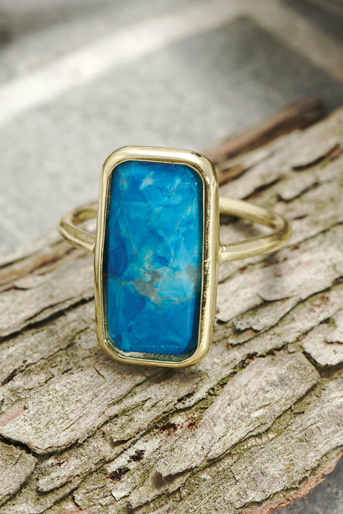 Turquoise & Gemstone Rectangle Ring - GF