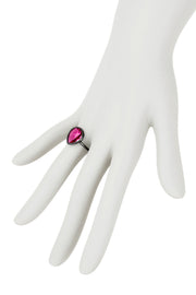 Raspberry Crystal Pear Ring In Gunmetal - SF