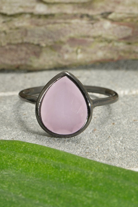 Rose Crystal Pear Ring In Gunmetal - SF