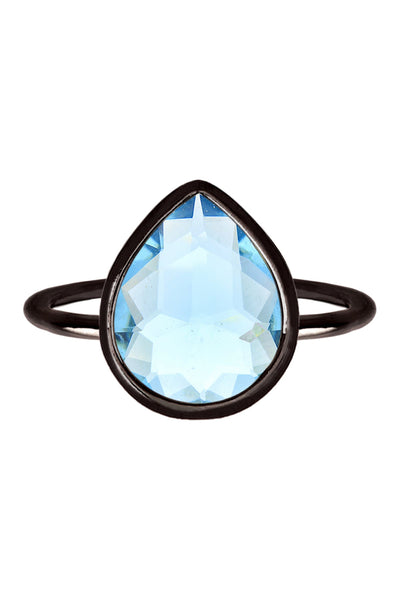 Blue Crystal Pear Ring In Gunmetal - SF