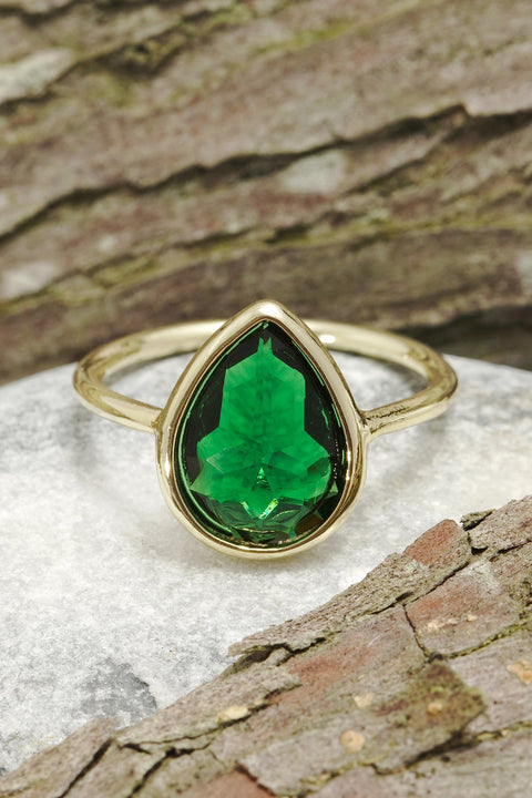 Emerald Crystal Pear Ring - GF