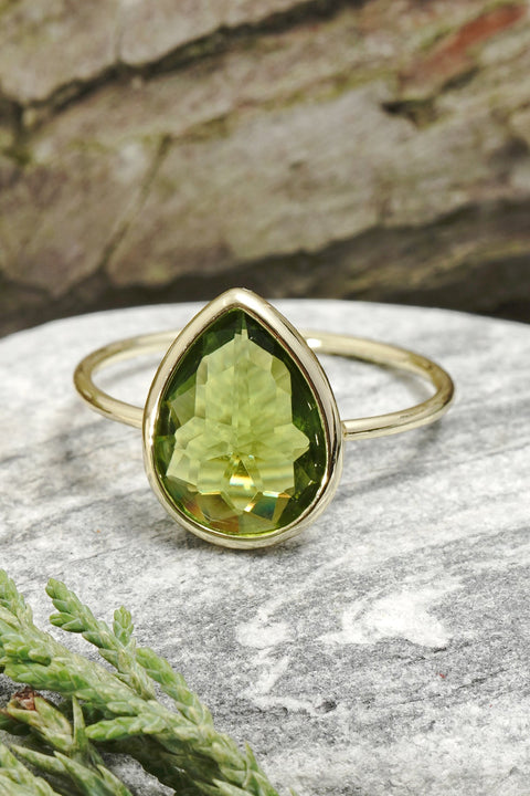 Peridot Crystal Pear Ring - GF