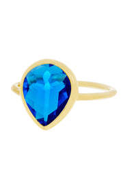 Swiss Blue Crystal Pear Ring - GF