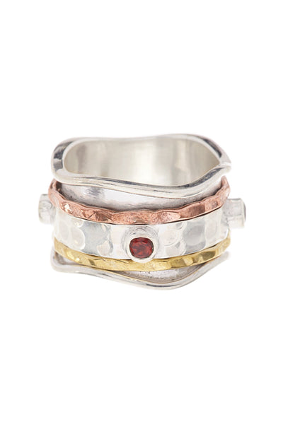 Garnet Crystal Tri Tone Spinner Ring - SF