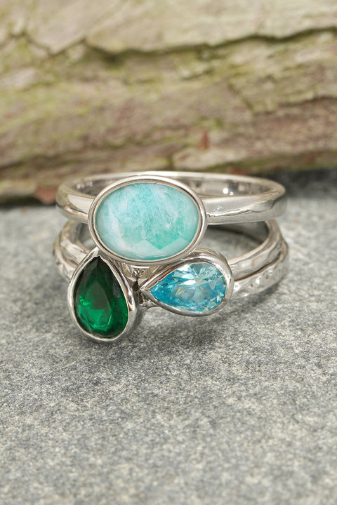 Amazonite & CZ Stack Ring Set - SF