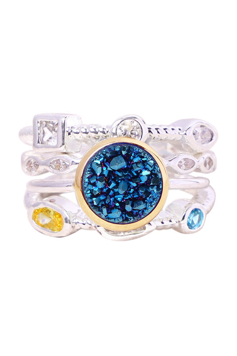 Stack Ring Set In Blue Druzy Quartz - SF