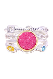 Stack Ring Set In Pink Druzy Quartz - SF