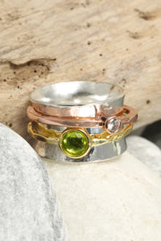 Peridot Crystal 3 Tone Spinner Ring - SF