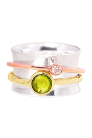 Peridot Crystal 3 Tone Spinner Ring - SF