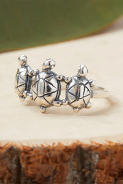 Triple Turtle Oxidized Band Ring - SF