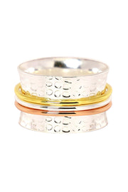 Hammered Tri Color Spinner Ring - SF