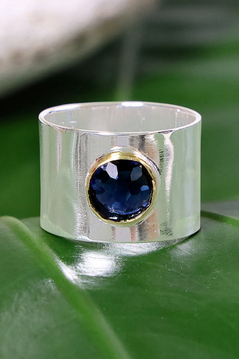 London Blue Crystal Wide Band Ring - SF