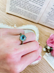 Raw Brass & Sky Blue Crystal Octagon Ring - BR