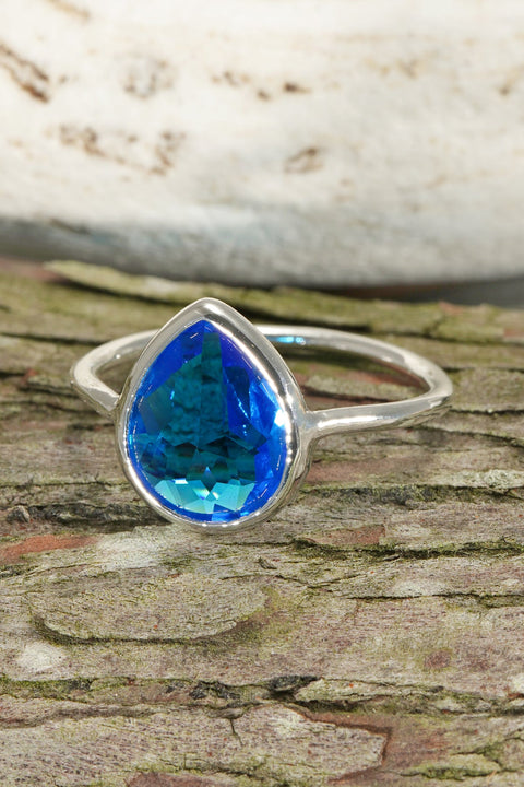 Swiss Blue Crystal Teardrop Ring - SF