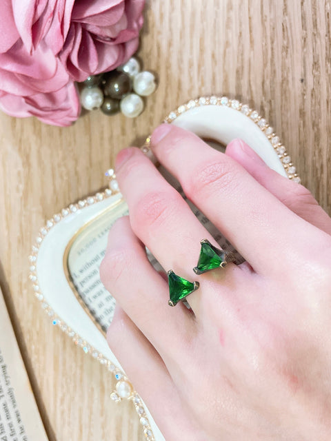 Raw Brass & Emerald Crystal Trio Ring - BR