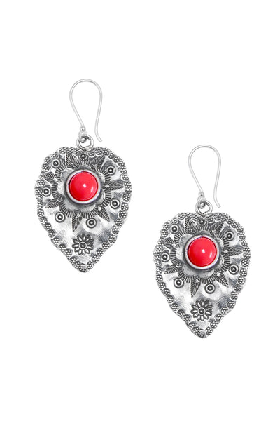 Coral Hammered Drop Earrings - SF