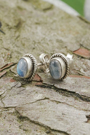 Sterling Silver & Labradorite Oval Post Earrings - SS