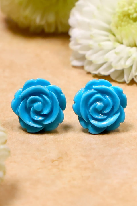 Sterling Silver & Turquoise Rose Post Earrings - SS