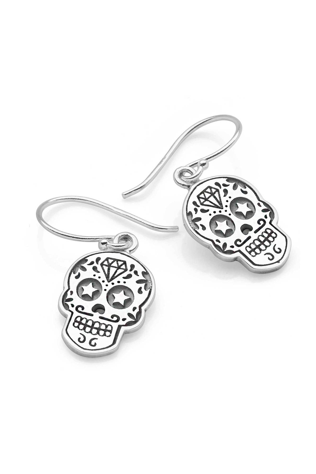 Sterling Silver Skull Drop Earrings - SS